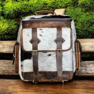 Designer Hair On Leather <b>Backpack</b> Genuine Cowhide Handmade Travel School Bag for Men Women Wholesale Supplier Export LHBP-0007 - Product Image 3