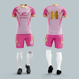 Uniforme de football imprimé léger fabriqué en usine, 100% polyester, couleur et taille personnalisées, séchage rapide, évacuation de l'humidité, manches courtes - Product Image 1