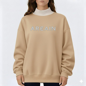 Sweat-shirt personnalisé pour femme, col montant, en molleton de coton, avec logo brodé sur le devant, coupe oversize, collection automne - Product Image 1