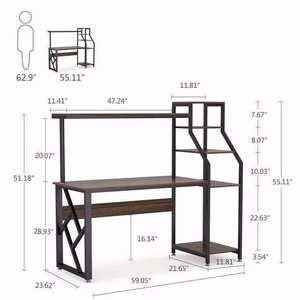 Industrial <b>Computer</b> Desk with Monitor Stand and Hutch - 59 Inch Wood Metal Writing Study <b>Table</b> Home Office Workstation - Product Image 1