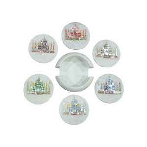 Sous-verres en marbre floral d'Agra, ensemble de sous-verres en pierre faits à la main - Product Image 3