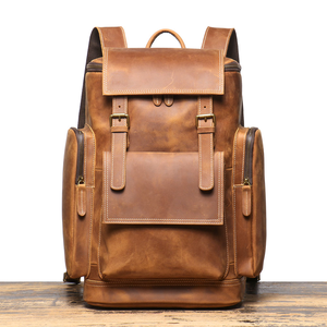 Sac à dos en cuir rétro pour homme, imperméable, grande capacité, sac à dos de voyage, cuir véritable, sac à dos vintage tendance, logo personnalisé OEM - Product Image 1