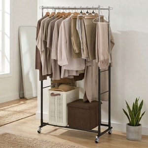 Almacenamiento en el hogar Nuevo estante de ropa extensible de alta resistencia con diseño de metal de doble nivel para uso en sala de estar y cocina - Product Image 2