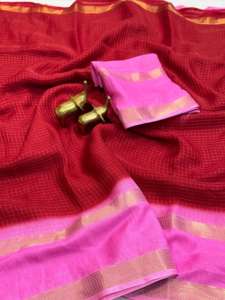 Saris en viscose de qualité supérieure avec bordure jacquard en Zari, légers, à séchage rapide, pour occasions décontractées et de fête, style indien et pakistanais - Product Image 4