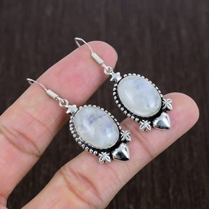 Handmade Moonstone Dangle Earrings 925 Sterling Silver Boho Gemstone Jewelry Luxury Gift For Women - Product Image 4