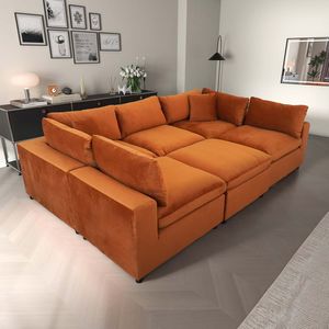 Divano Componibile in Velluto Arancione Bruciato Hayward per Soggiorno - Product Image 2