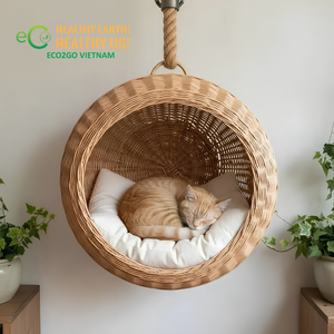 ECO2GO VIETNAM ตะกร้าสัตว์เลี้ยงทำมือจากผักตบชวา ทนทาน เป็นมิตรกับสิ่งแวดล้อม สำหรับสัตว์เลี้ยงขนาดเล็ก  รับสั่งทำตามขนาด - Product Image 5
