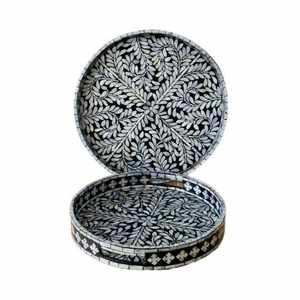 Bandeja de Servir de Nácar Hecha a Mano con Diseño Moderno, Mueble de Madera con Incrustaciones de Hueso Personalizado, Floral Retráctil para Decoración del Hogar y Bodas - Product Image 1