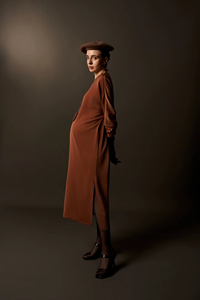 Simple Solid Button Breathable Regular Sleeve Midi Satin Casual Loose Waist Minimalist Woven Silk Loose Dresses Made in Vietnam - Product Image 2