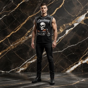 SHH INDUSTRIES Custom Graphic <b>Skull</b> Motorcycle Sleeveless Tank <b>Top</b> Rhinestone Trim Premium 100% Cotton Anti-UV Quick Dry Men - Product Image 4