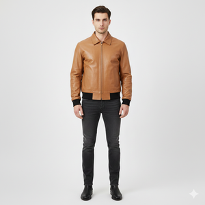 Veste en cuir véritable bicolore de haute qualité, sur mesure, en toile tricotée, pour homme, style décontracté, motard, vintage, hiver - Product Image 6