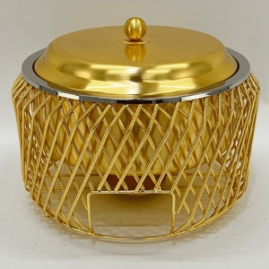 Plat de service de luxe en acier inoxydable doré, isotherme, pour buffet, avec panier en fil métallique, type chafing dish - Product Image 2