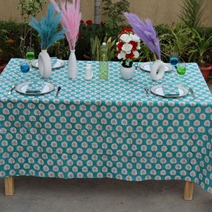 Luxury Sanganeri Block Print Cotton Tablecloth Handmade Indian Floral Dining <b>Table</b> <b>Cover</b> Eco-Friendly Dustproof Modern Home - Product Image 3