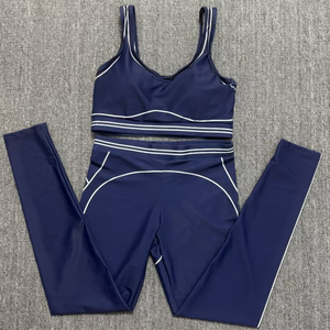Ensemble de yoga 2 pièces pour femme, rose, avec leggings taille haute et brassière de sport dos nageur, coutures contrastées, sans couture, en Spandex et Polyester, longueur intégrale - Product Image 3