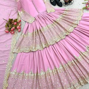 Lehenga Choli de créateur en Georgette épaisse avec Dupatta, broderie de sequins de 5 mm, manches longues, pour fêtes et mariages, semi-couture - Product Image 6