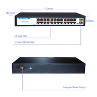 Switch de Red de Fibra Óptica de 4, 5, 8, 16, 24 Puertos, Fast Ethernet Gigabit 10g con 2 Puertos de Enlace Ascendente SFP, 48v, ONV, POE