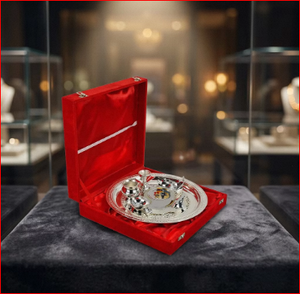Coffret Cadeau Thali Aarti en Argent pour Pooja, Fait Main en Laiton avec Motif Gaufré, Logo Personnalisé, Marque M/S LIMITLESS HUNCH pour le Nouvel An Chinois - Product Image 3