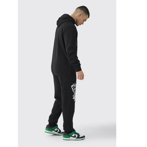 Ensemble de survêtement noir à capuche pour homme avec imprimé numéro 13 vert, sweat-shirt et pantalon streetwear coupe droite longueur intégrale, idéal pour l'automne - Product Image 2