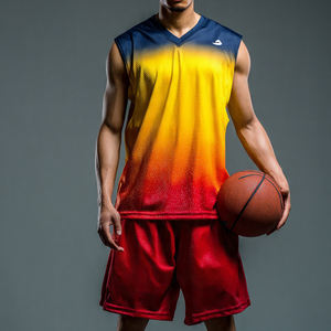 Maillots de basket-ball et de football OEM en gros – Hauts de maillot de basket personnalisés par sublimation, sans manches, col en V, pour hommes - Product Image 1