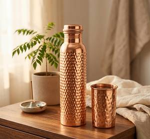 Luxury Eco-Friendly Diamond Hammered Copper Drinking Water <b>Bottle</b> with Lid Modern-Style 1000ml OEM Supplier & Manufacturer India - Product Image 6