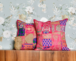 Pure cotton handmade patchwork khambadia work cushion <b>cover</b> made by indian artisans from heart of ethnic clothing Jaipur India - Product Image 4