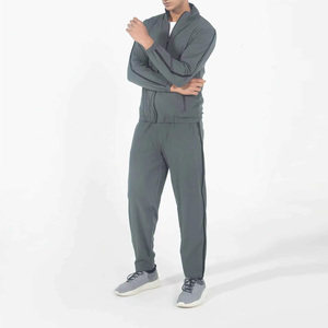 Men's Gray Tracksuit Set Stand Collar Full Sleeve Quick Dry Breathable Fleece Drawstring Closure Casual Sport Wear Two Piece - Product Image 4