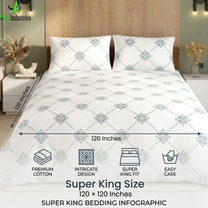 Super King Size 120x120* Pure Cotton | <b>Set</b> White Gold Printed <b>Bedding</b> <b>Set</b> with 2 Pillow Covers Soft Breathable Quality Bedsheet - Product Image 6