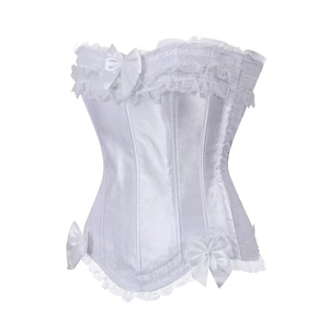 Corset Bustier Blanc en Satin de Qualité Supérieure pour Femme avec Bordure en Dentelle, Nœud et Volants – Haut Sculptant Sans Bretelles - Product Image 3