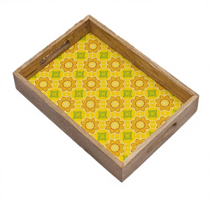 Bandeja de Servir de Madera con Base con Estampado Floral |   Plato Decorativo Rectangular con Asas |   Servidor de Té, Café, Desayuno y Bocadillos - Product Image 3