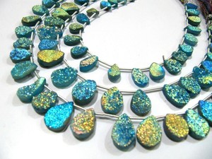 Natural Agate Titanium Coated Blue Druzy Pear Shape Briolette Bead Strand <b>10</b> <b>Inches</b> - Product Image 2
