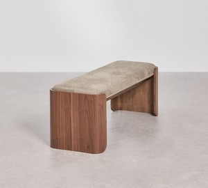 Banco de Madera Moderno con Cojín de Tela de 120 cm, Muebles para Sala de Estar, Diseño Minimalista, Taburete Otomano para el Hogar - Product Image 2