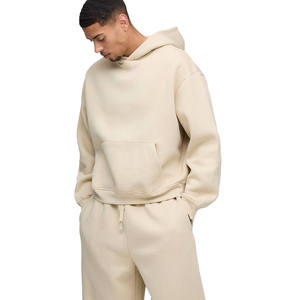 Ensemble survêtement homme beige uni avec sweat à capuche oversize et pantalon large assorti – Vêtements OEM ODM en gros - Product Image 3