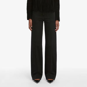 Women's Loose Fit Breathable Fleece <b>Jogger</b> Trousers Custom Logo Printed Mid Waist Casual Flat Front Design black colour - Product Image 1