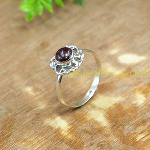 Natural Red Garnet Gemstone 925 Sterling <b>Silver</b> Handmade Floral <b>Boho</b> <b>Ring</b> for Women Round Cabochon Garnet <b>Silver</b> Statement <b>Ring</b> - Product Image 6