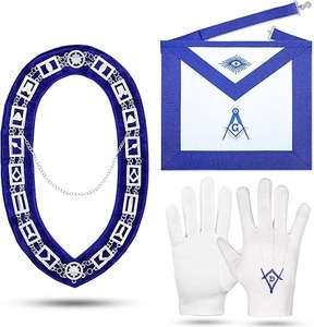 Delantal Masónico Premium de Piel de Cordero para Maestro Masón de la Logia Azul con Collar de Cadena y Guantes (Delantal + Collar de Cadena + Guantes) - Product Image 1