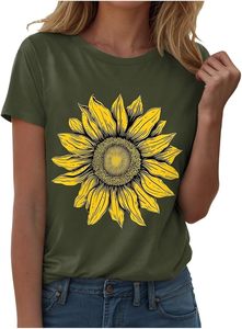 T-shirt floral en coton léger, haut en coton doux, motif tournesol, avec tissu tricoté respirant, coupe ajustée, style rétro - Product Image 3