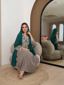 ชุดเดรสยาว 2 ชิ้น แบรนด์ AWAIS HOUSE สำหรับผู้หญิงมุสลิม ดีไซน์เรียบหรู ผ้าชีฟองประดับลูกปัด ทรงเอไลน์ ซักได้ ขายส่ง - Product Image 4