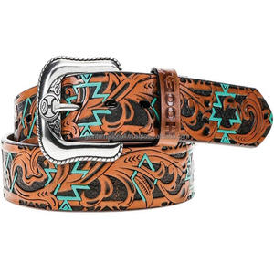 เข็มขัดหนังแท้ตะวันตกแกะสลักด้วยมือ100% เทอร์ควอยซ์สำหรับทุกเพศเลือกขนาดได้และรับคำสั่งซื้อจำนวนมาก - Product Image 2