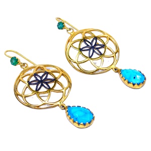 Usage quotidien 925 argent sterling plaqué or émeraude turquoise pierres précieuses classique élégant dames porter des boucles d'oreilles - Product Image 1