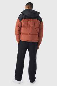 Men's Hooded Color Blocking Puffer Jacket Polyester Wadding Windproof Casual Winter <b>Coat</b> <b>Zipper</b> Closure - Product Image 6
