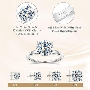 925 Sterling <b>Silver</b> <b>Solitaire</b> Round Cut Moissanite Engagement <b>Ring</b> Classic Wedding <b>Ring</b> for Women - Product Image 3