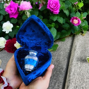 Personalized Pet Cremation Urn <b>Hand</b> Engraved <b>Mini</b> Memorial Urn Velvet Case Beautiful Peaceful Dark Blue <b>Hand</b> Engraved - Product Image 2