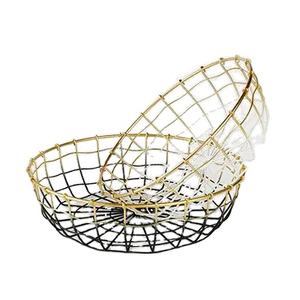 Panier à fruits rond en métal plaqué or de qualité supérieure, décoratif, pour la maison, pour ranger les collations, robuste, en fer, organisateur de table - Product Image 1