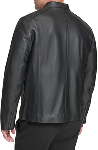 Blouson de motard en cuir élégant et audacieux pour homme, disponible en rouge, noir et marron, style urbain, avec poignets ajustables et fermeture éclair. - Product Image 3