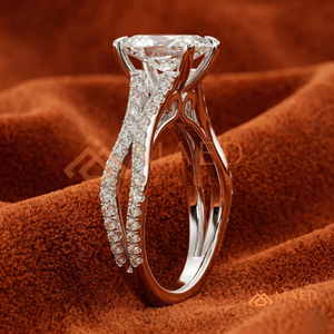 Radiant Cut Diamond <b>Split</b> Shank <b>Ring</b> in Sterling Silver Premium <b>Split</b> Shank Engagement <b>Ring</b> in Silver - Product Image 3