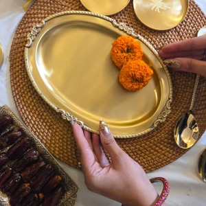 Hand Painted Round Metal <b>Decorative</b> <b>Plate</b> Hammered Gold Floral Pattern Oriental Wedding Dish <b>Decorative</b> Circle Round Platter - Product Image 4