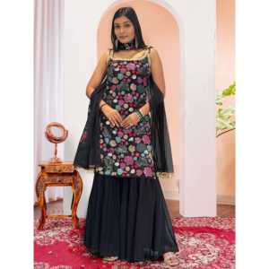 Conjunto de traje de fiesta para mujer de diseñador con trabajo de secuencia de bordado - Product Image 4