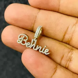 Pendentif personnalisé avec nom en moissanite véritable de 2,00 carats, coupe ronde, plaqué or 14 carats, cadeau décontracté/sportif pour femme - Product Image 6