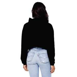 Sudadera con Capucha Corta Negra Personalizada para Mujer, de Color Sólido, Tejida en Algodón, Informal, para Otoño, con Mangas Largas - Product Image 3
