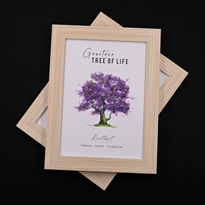 Cadre mural en bois Arbre de Vie avec pierres d'améthyste violette, œuvre d'art en cristal faite à la main par l'usine de gemmes de Jaipur - Product Image 3